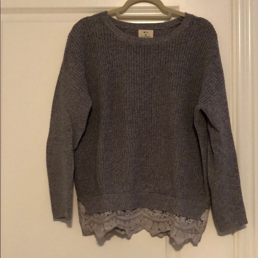 Grey lace trim sweater